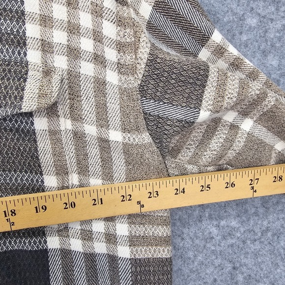 Flannel Plaid Shirt Jacket Womens L XL Black Tan Zip Shacket Cabin 90s KRAZY KAT - Picture 5 of 11
